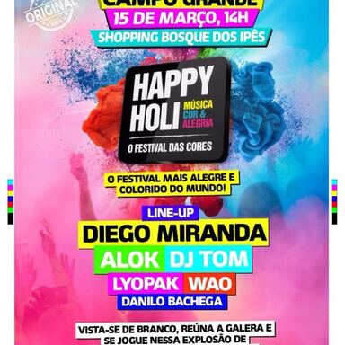 Cartaz do Happy Holi com Alok e Danilo Bachega no line-up